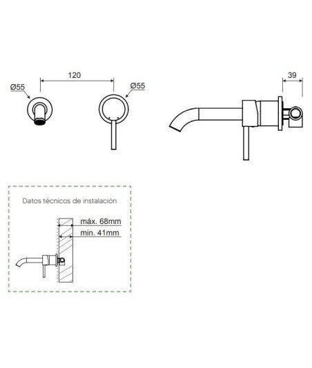 Grifo cromo empotrado de lavabo Cronos | Lluvibath