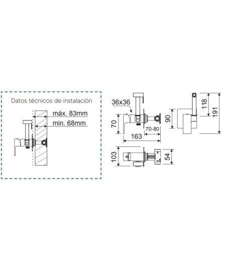 Grifo de bidé empotrado higiénico Rock Lluvibath