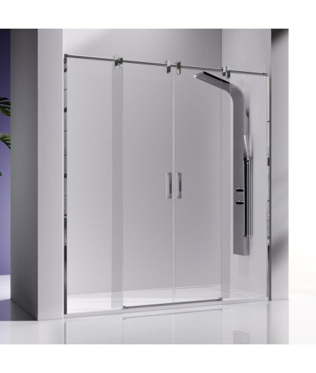 Mampara ducha frontal 2 fijos y 2 correderas Slim | LM100 acero