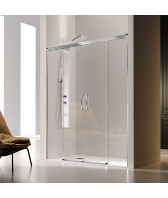 Mampara ducha en cromo 2 fijos + 2 puertas correderas ➤ Glasé GS100