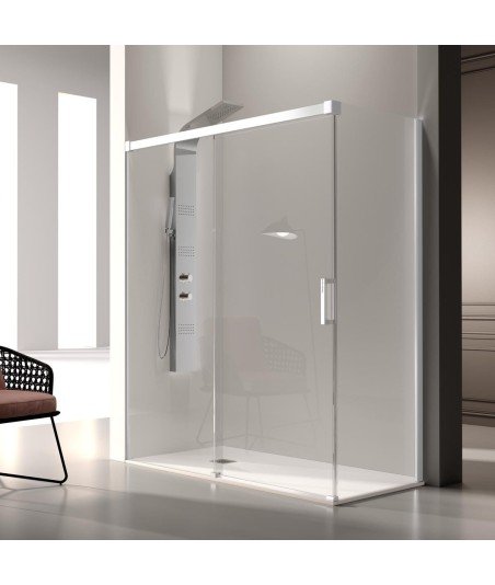 Mampara blanca rectangular con lateral fijo ® Glasé Kassandra GS103