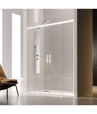 Mampara blanca frontal 2 fijos más 2 puertas correderas ✅ Glasé GS100