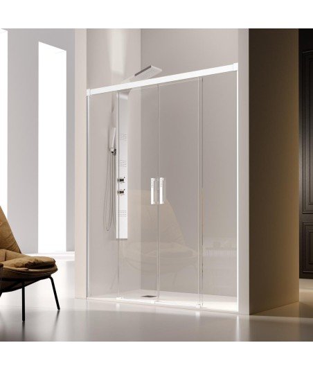 Mampara blanca frontal 2 fijos más 2 puertas correderas ✅ Glasé GS100