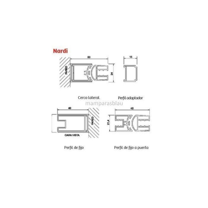 Mampara rectangular puerta abatible bisagras nardi