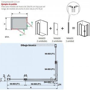 Mampara rectangular plegable más lateral fijo Nardi