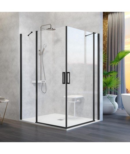Mampara negra angular 2 fijos y 2 puertas abatibles Nardi