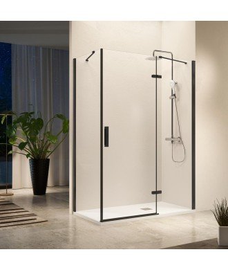 Mampara negra con puerta abatible y lateral fijo modelo ➤ NA408 05