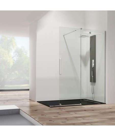 Mampara ducha 1 fijo más 1 corredera Vetrum free | Acero inoxidable