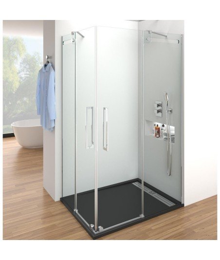 Mampara de ducha angular corredera modelo Vetrum ➡️ Acero inoxidable