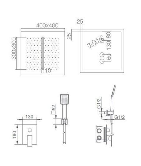 Ducha empotrada Málaga IMEX - rociador plano techo GTS020
