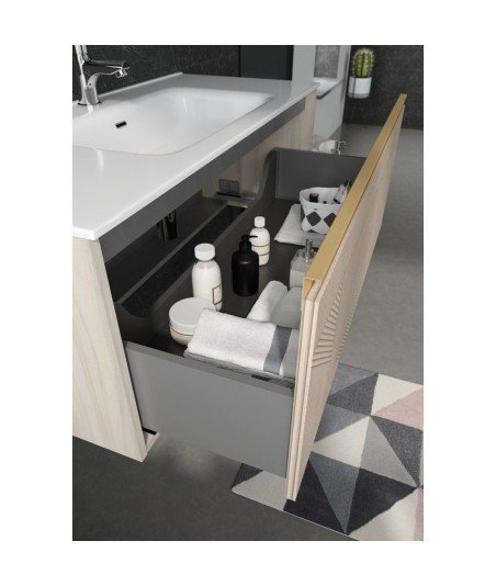 Mueble de baño en acabado oro cepillado | Con lavabo de resina