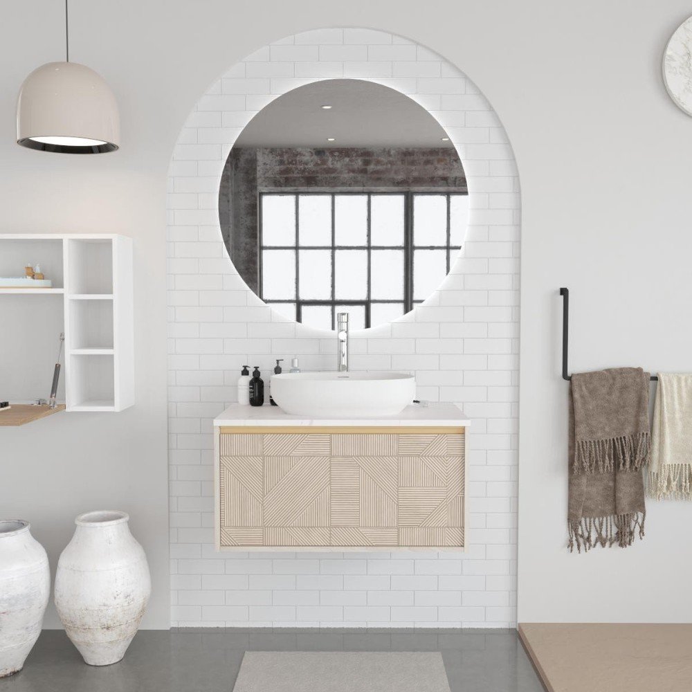Mueble de baño en acabado oro cepillado | Con lavabo sobre encimera