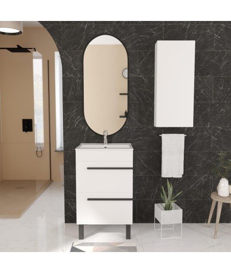 Mueble de baño color blanco | 2 cajones con patas negras Nimes