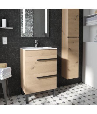 Mueble de baño color sand | 2 cajones con patas negras Nimes