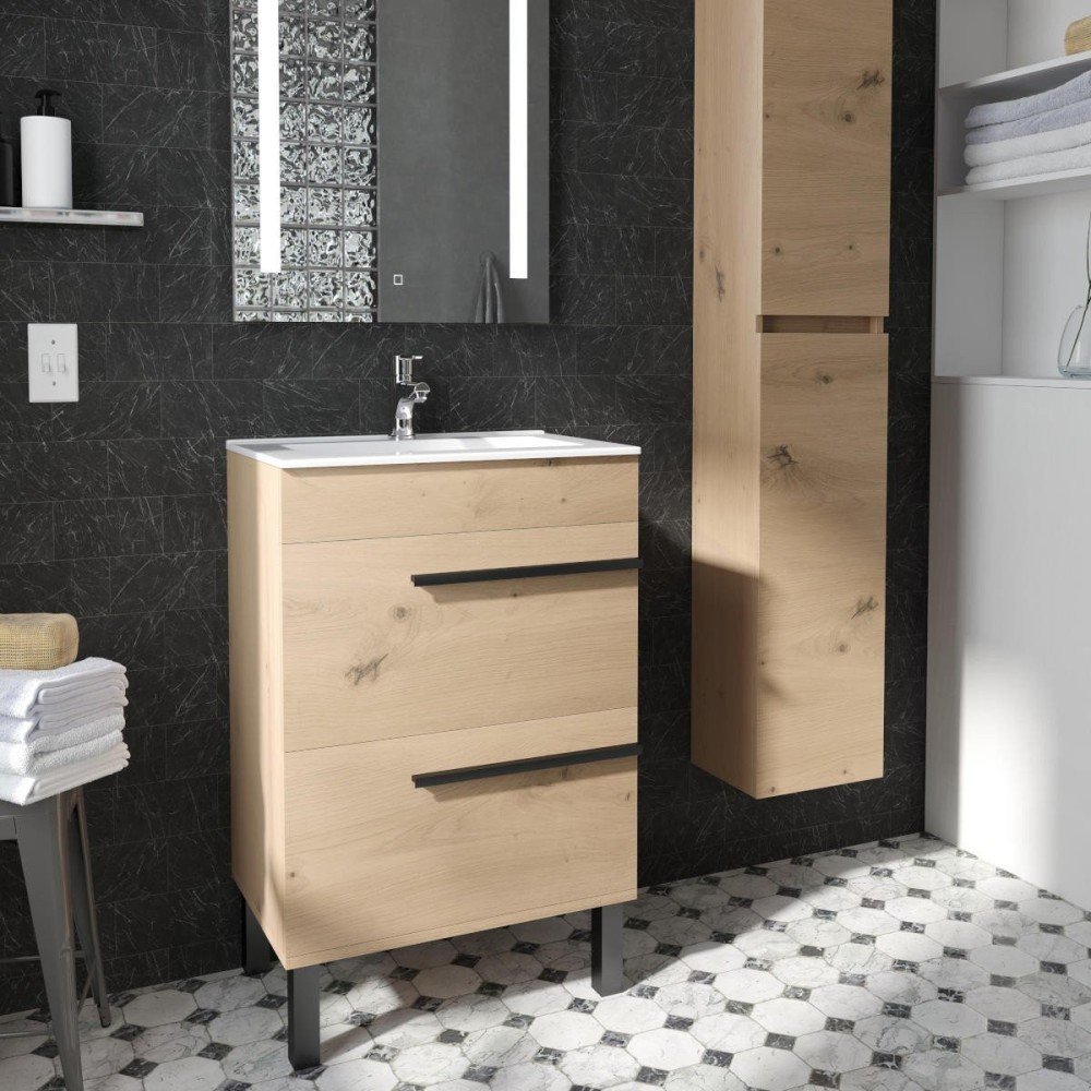 Mueble de baño color sand | 2 cajones con patas negras Nimes