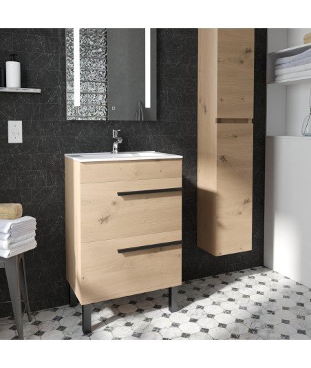 Mueble de baño color sand | 2 cajones con patas negras Nimes