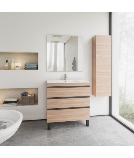 Mueble de baño 3 cajones color snow | tirador y patas en negro