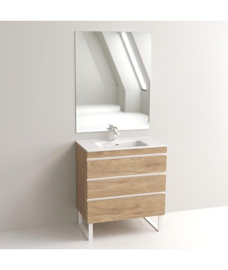 Mueble de baño 3 cajones color pardo | tirador y patas en blanco