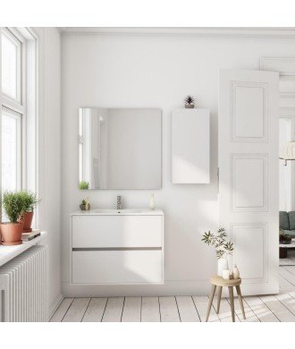 Mueble de baño blanco mate de 2 cajones suspendido Forty