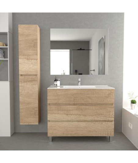 Mueble de baño color roble | 3 cajones con patas Lans