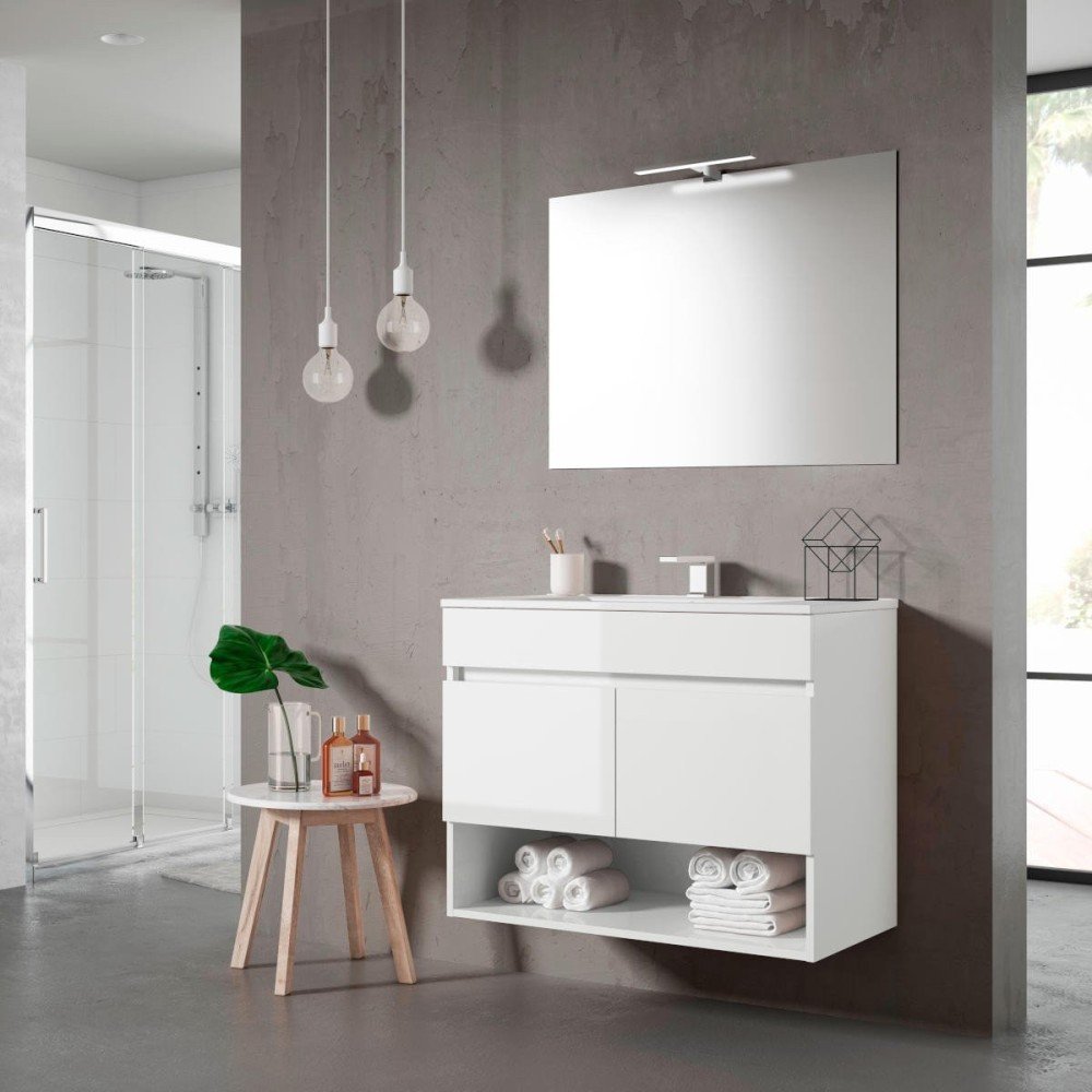 Mueble de baño blanco brillo | 2 cajones puertas oferta Lans