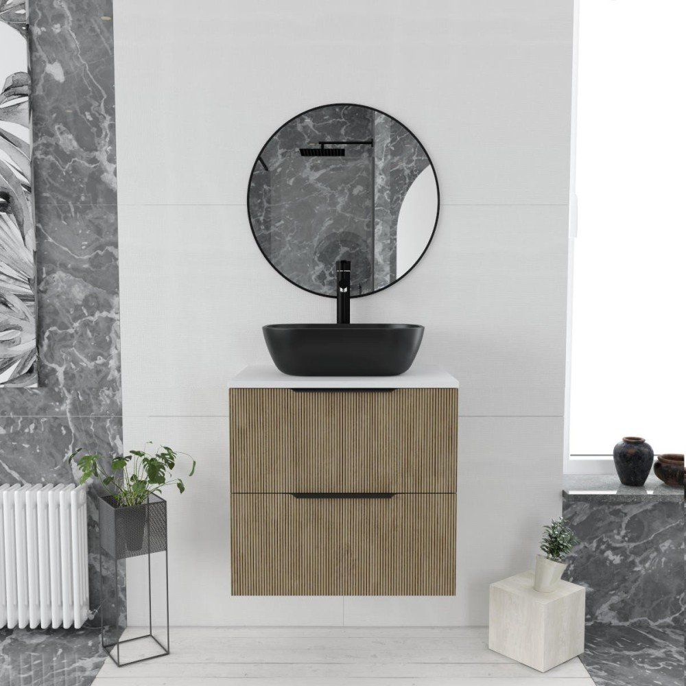 Mueble de baño lavabo negro y mueble oro | Modelo Ávalon