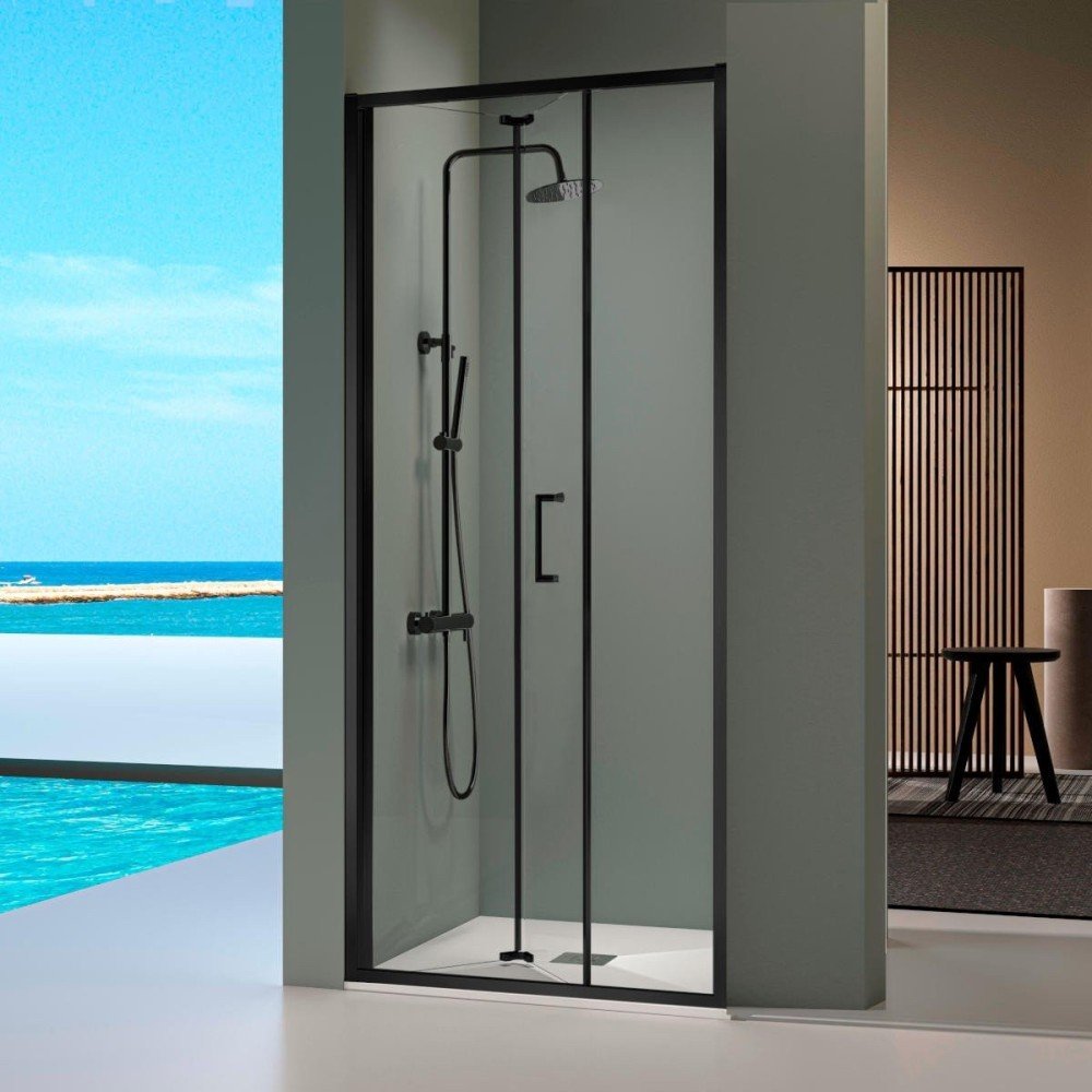 Mampara de baño negro mate plegable Prisma | Mamparas Blau