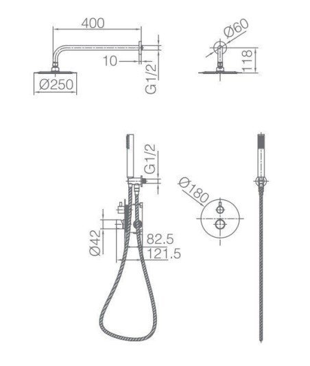 Ducha termostática black gun metal Monza IMEX | GTM039/BGM