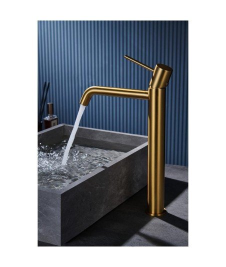 Grifo caño alto de lavabo oro cepillado Monza IMEX| BDM039-3OC
