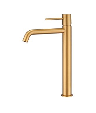Grifo caño alto de lavabo oro cepillado Monza IMEX| BDM039-3OC
