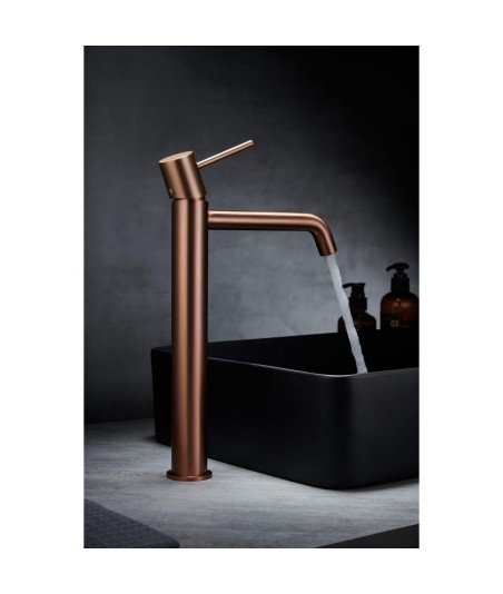 Grifo caño alto de lavabo oro rosa cepillado Monza IMEX| BDM039-3ORC