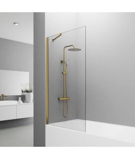 Mampara de bañera de una hoja fija de 8 mm ➤ Perfil en oro cepillado