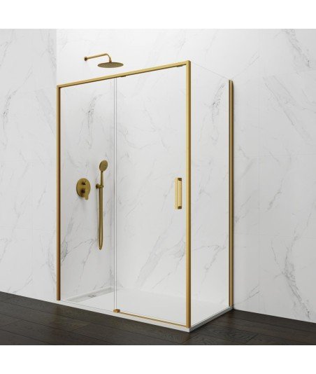 Mampara rectangular corredera en oro cepillado ® Mamparas Blau