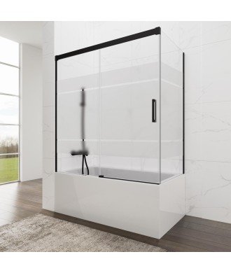 Mampara de bañera rectangular 2 fijos + 1 corredera ✅ En negro mate