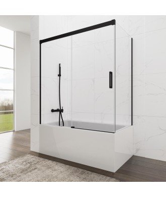 Mampara de bañera rectangular 2 fijos + 1 corredera ✅ En negro mate