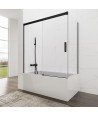 Mampara de bañera rectangular 2 fijos + 1 corredera ✅ En negro mate