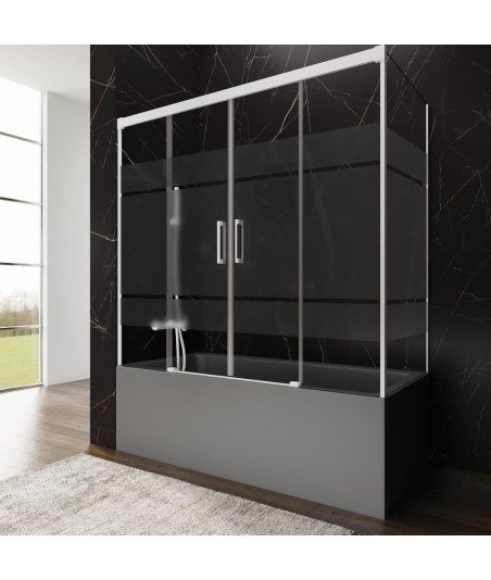 Mampara de bañera rectangular 3 fijos + 2 correderas ✅ En blanco mate