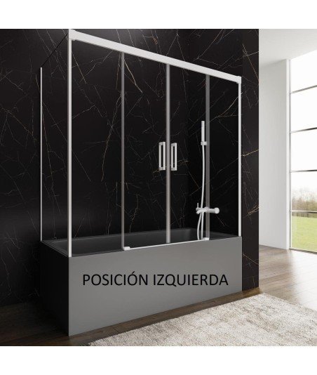 Mampara de bañera rectangular 3 fijos + 2 correderas ✅ En blanco mate