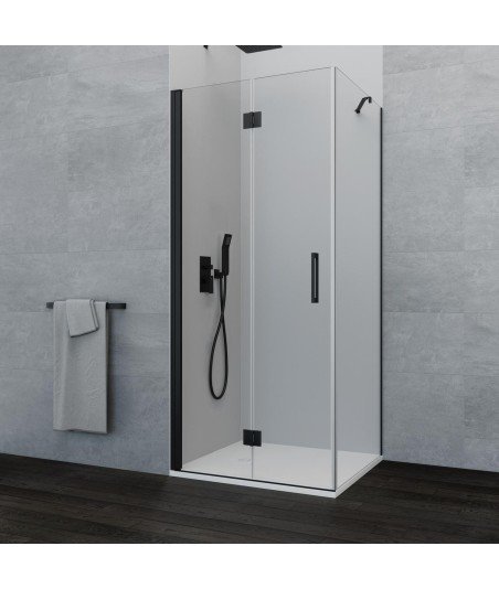 Mamparra plegable con un lateral fijo en negro mate| Mamparas Blau