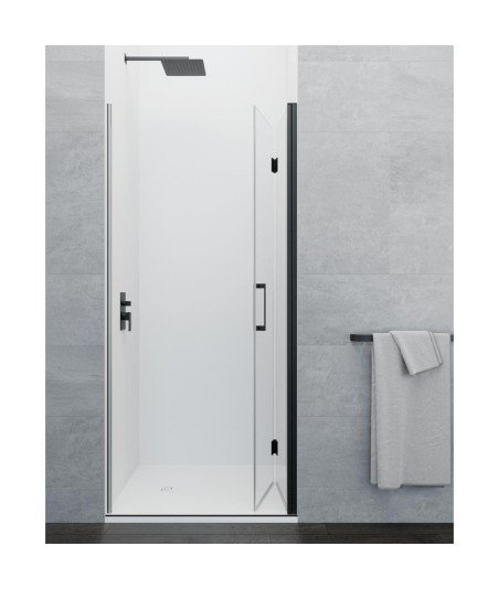 Mamparra plegable con un lateral fijo en negro mate| Mamparas Blau