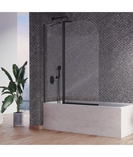 Mampara de bañera fijo más puerta abatible ✔ En negro mate oferta