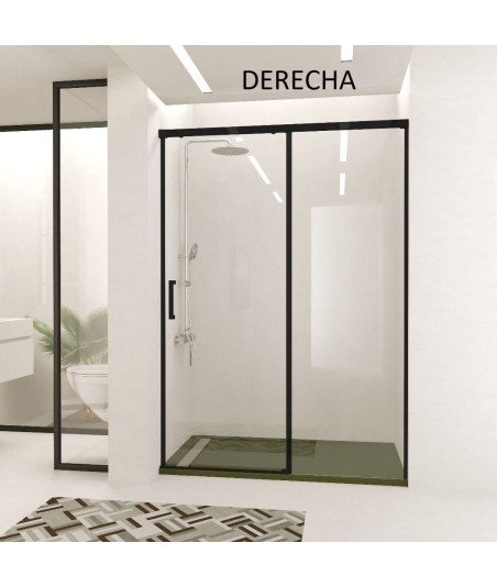 ➤ Mampara de ducha corredera en negro mate oferta 【 Modelo Treban】