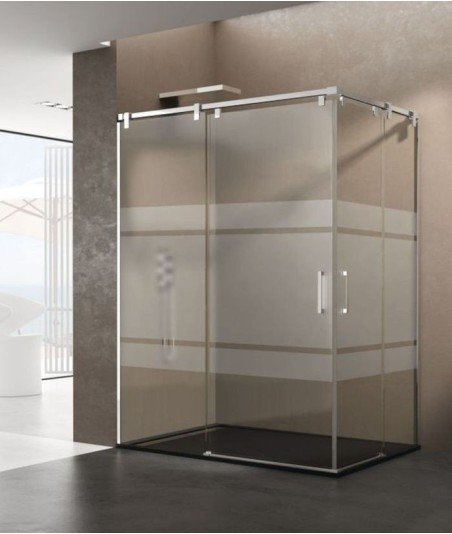 Mampara ducha angular 2 fijos más 2 correderas【Acero inoxidable】