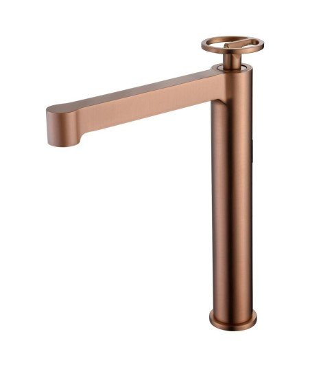 Grifo oro rosa cepillado caño alto de lavabo Olimpo IMEX | BDC033-3ORC
