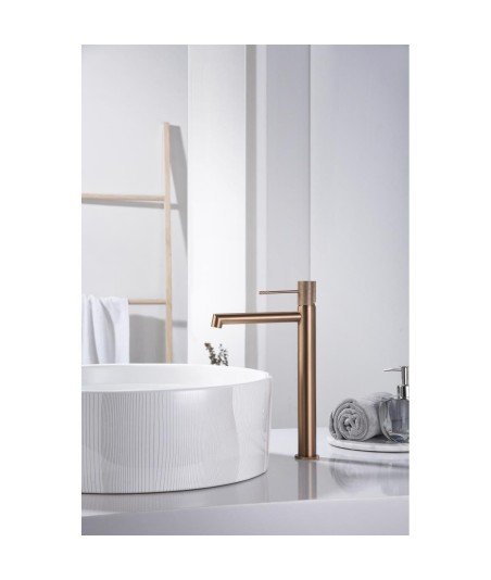Grifo caño alto de lavabo line IMEX oro rosa cepillado | BDD038-3ORC