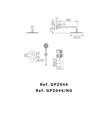 Ducha empotrada negra de pared Bélgica imex | GPZ044/NG