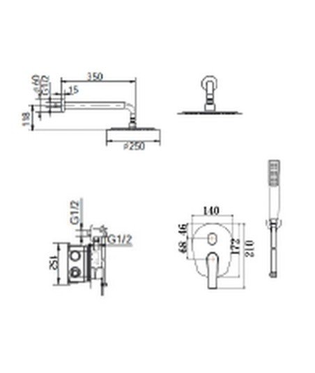 Ducha acero inoxidable empotrada de pared Delos imex | GPD055/AC