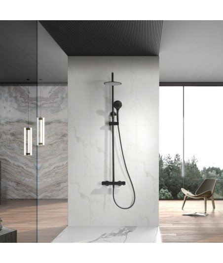 Columna negro mate termostática ducha eco-Kent IMEX | BTK017-ECO/NG