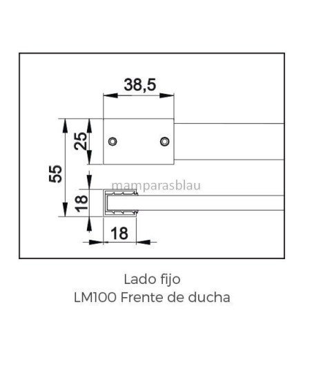 Mampara frontal fijo + corredera Acero Inox. Slim