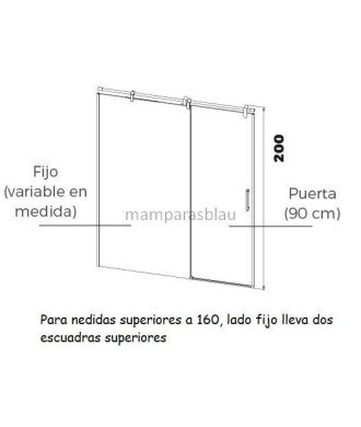 Mampara frontal fijo + corredera Acero Inox. Slim